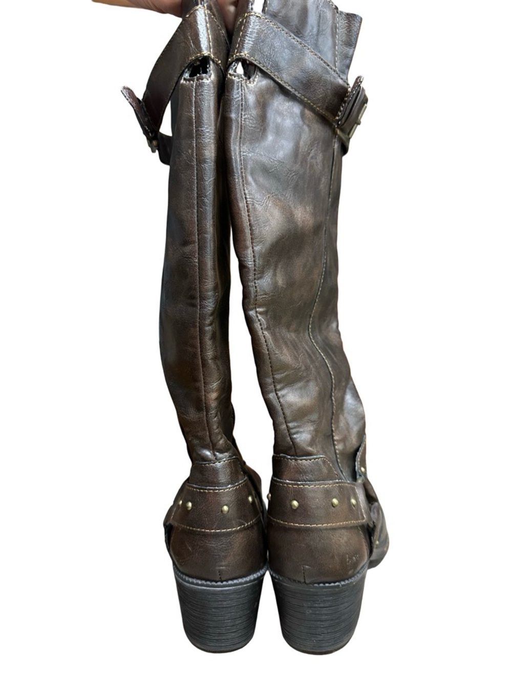 BOC Brown Faux Leather Tall Riding Boots Size 9.5 Buckle Equestrian Zip Up Comfy - Picture 4 of 11